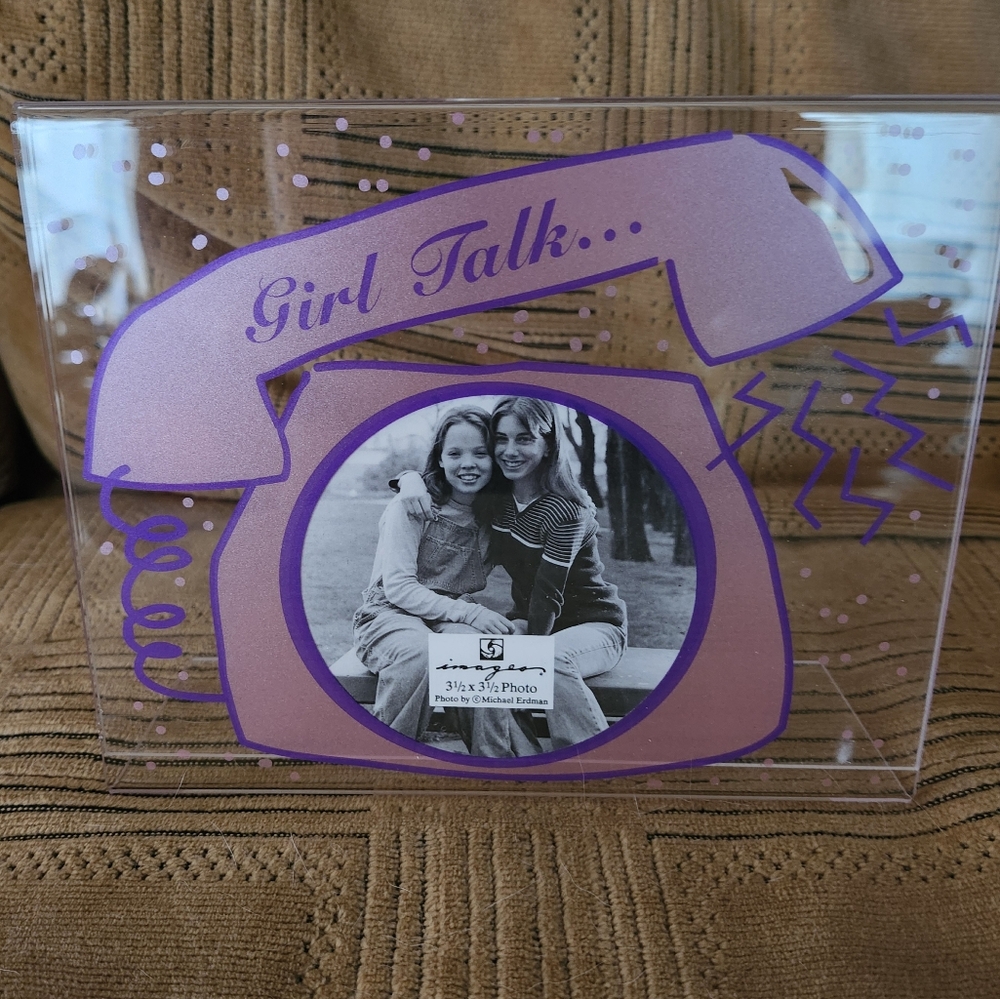 Girl Talk Purple and Pink Photo Frame with Retro Design 3.5 x 3.5 New